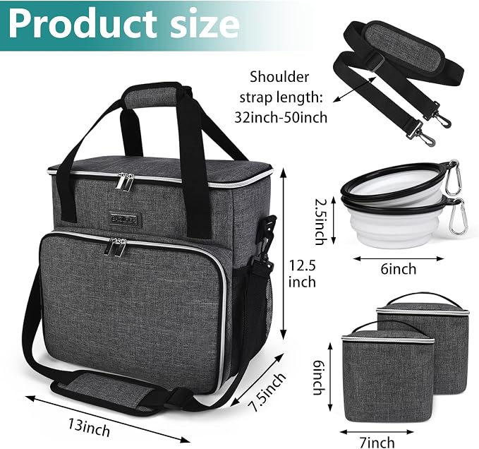 BAGLHER Dog Travel Bag, Pet Travel Bag (ALL Pet Travel Supplies), With 2 Pet Food Containers and 2 Collapsible Silicone Bowls; Essential Kits for Pet Travel Grey - Image 3