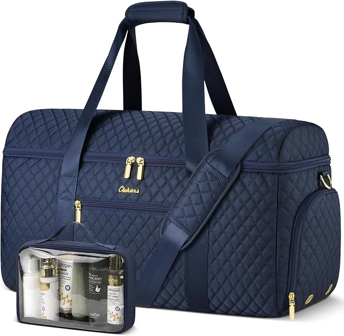 Weekender Bags for Women, Wide Open Large Travel Duffle Bag with Shoe Compartment, Overnight Carry on Bag Personal Item Travel Bag with Wet Pocket (Blue) by Unknown