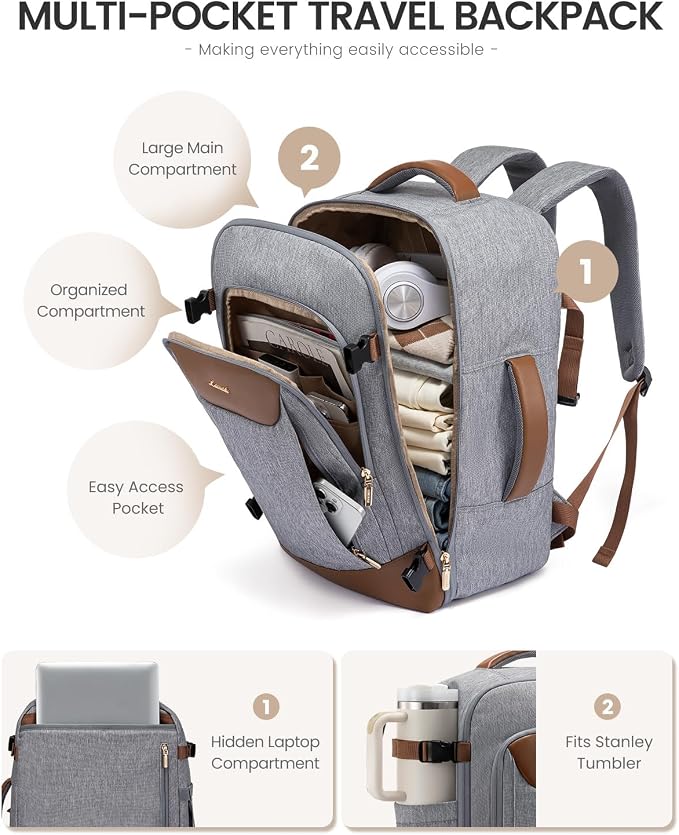 LOVEVOOK 40L Travel Backpack for Women Men, Large Carry on Backpack for Airplanes TSA Personal Item Travel Bag fits 15.6" Laptop, Waterproof Weekender Essentials Airline Approved with 2 Packing Cubes - Image 5