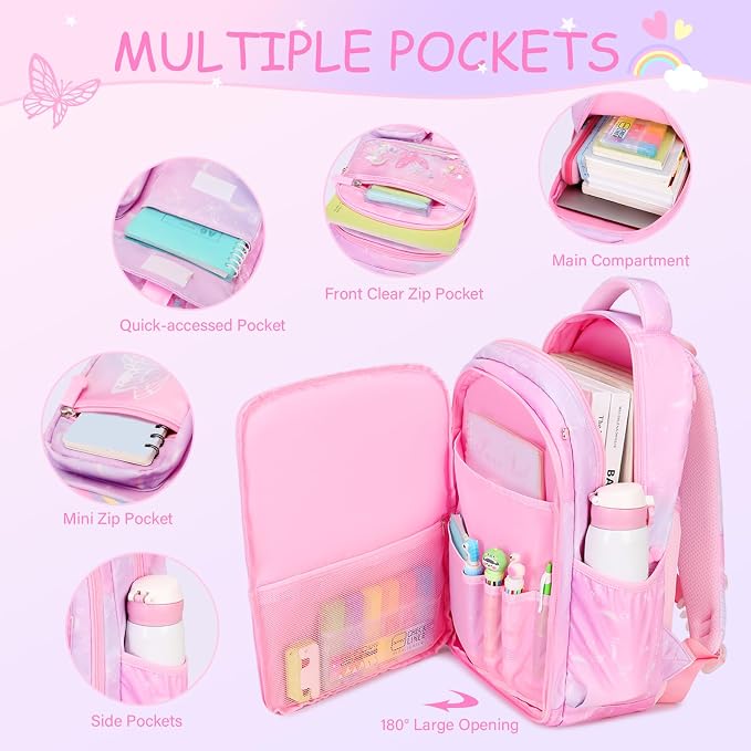 ACESAK Kids Backpack for Girls, Rainbow Backpack Set with Over-ear headphones, Lunch Bag Set for School, Girls Backpack for Elementary Middle school Teen Student(Pink) - Image 3