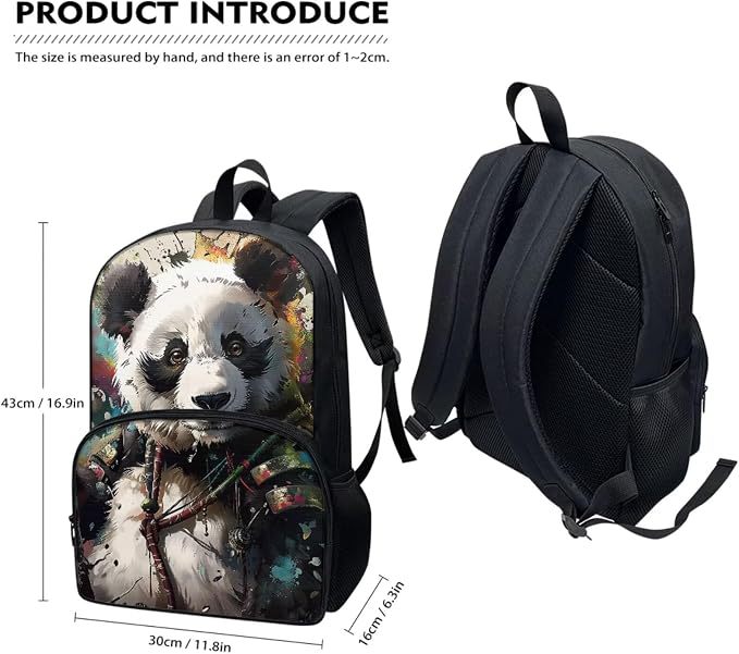 4PCS Kids Watercolor Panda Black Travel Bookbag Backpack Lunch Bag Shoulder Crossbody Handbags with Thermal Insulated Pen Carrying Case Purse for Girls Boys Teenagers Hiking Daypack - Image 5