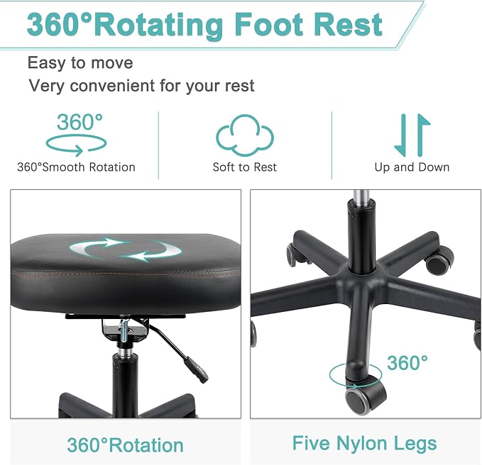 Lilithye Footrest Stool Under Desk Adjustable Height and Tilt Angle Footrest Ottoman Ergonomic Foot Stool with Wheels 360° Rolling for Home Office (New Black) - Image 4
