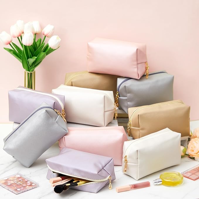 Kigeli Aesthetic Makeup Bags PU Leather Cosmetic Pouches Waterproof Plain Toiletry Bags Makeup Pouches Bulk for Women Party Gift Travel Storage Organizer(Bright Color,7.1 x 2.8 x 4.3 in) - Image 3