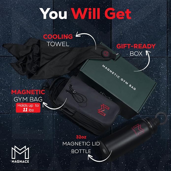 MAGNACE Magnetic Gym Bag Bundle, 3-in-1 Set with Water Bottle Holder, Magnetic Pouch, Towel & Sling Bag – For Men & Women - Image 2