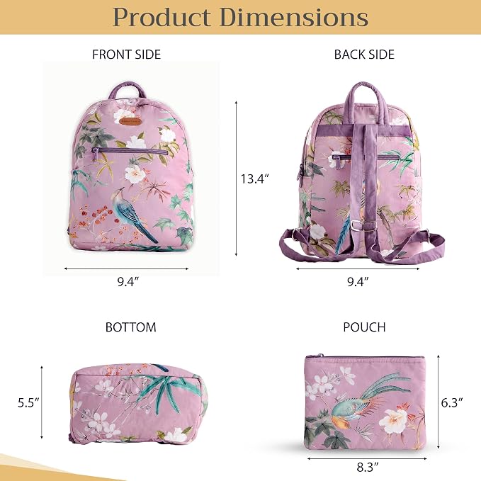 Maison d' Hermine Backpack for Women Men Cotton Shoulder Multipurpose Rucksack with Small Pouch Lightweight Multi Pocket Bag for Travel Work Beach Perfect for Spring Summer (Hokuzai - Violet) - Image 5