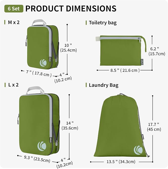 Cipway Compression Packing Cubes Set, Ultralight Expandable Travel Packing Organizers for Carry on Luggage (Green 6pcs) - Image 5
