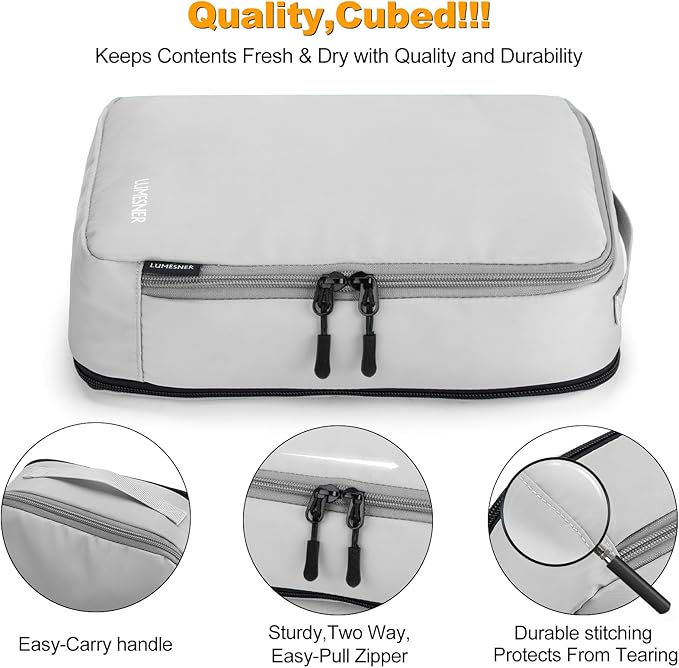 8 Set Compression Packing Cubes for Travel, Waterproof Luggage Organizers, Suitcase Organizer Set for Carry-On & Checked Baggage, Travel Accessories for Men & Women