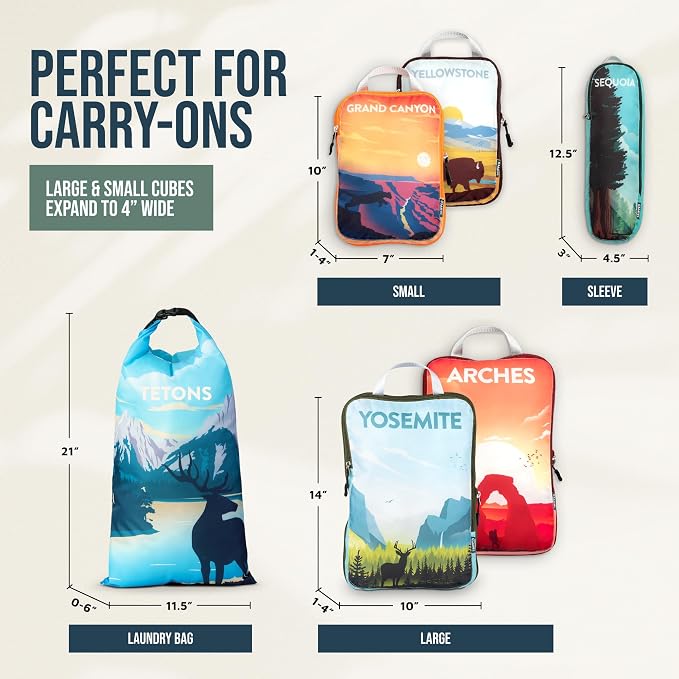 Compression Packing Cubes for Travel, 6-Piece Lightweight Packing Cubes Set for Carry-On Luggage & Backpacks – TRIPPED Travel Gear (National Park) - Image 4
