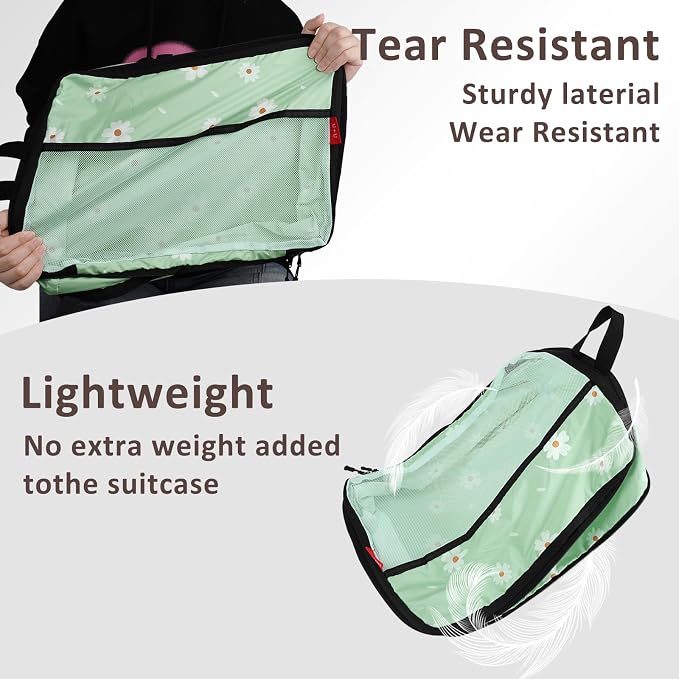 U+U 6 Set Compression Packing Cubes - Ultralight Travel Organizers with Laundry Bag, Space-Saving Suitcase Organizer, Expandable Packing Cubes for Travel, Business Trip and Family Vacation (Daisy) - Image 5