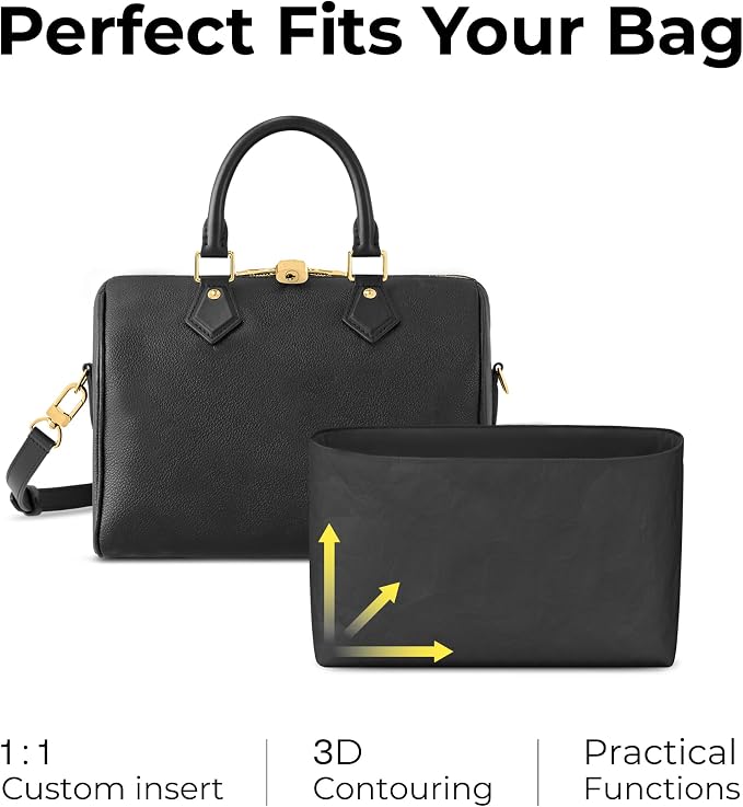 Purse Organizer Insert for LV Speedy 25 Handbag, Custom Fit Inside Premium Matte Black Lightweight WaterResistant Tote Bag Insert with Cup Holder Accessories - Image 3
