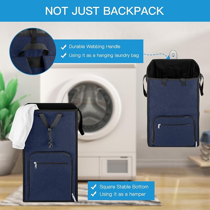 Bukere Laundry Basket, Laundry Backpack Bag for Guys Girls Boys, 2 in 1 Laundry Hamper for College Dorm Room Essentials, Adjustable Shoulder Straps, Freestanding Laundry Bag for Laundry Room, RV - Image 4