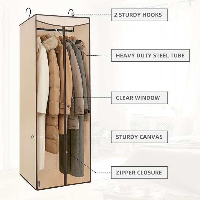 STORAGE MANIAC 57" Hanging Garment Bag Zipper Cover with Sealed Clear Window, Long Garment Cover for Closet Storage Wardrobe Clothes Protector, Large Garment Storage Bag for Dresses, Beige，2-Pack - Image 4