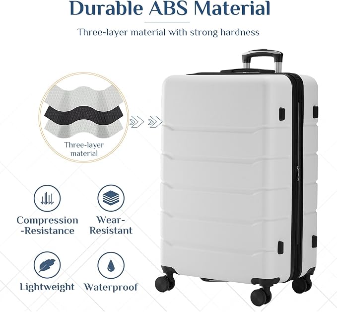 OLIXIS 3-Piece Luggage Set, Carry On Suitcases with Spinner Wheels, Expandable Travel Luggage with TSA Approved Lock & ABS Hard Shell, White, 20/24/28 Inch - Image 7