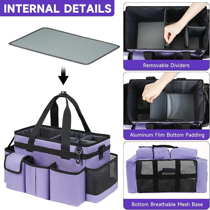 Cleaning Caddy,Cleaning Bag for Housekeepers,Cleaning Supplies Organizer with Handle,Purple - Image 2