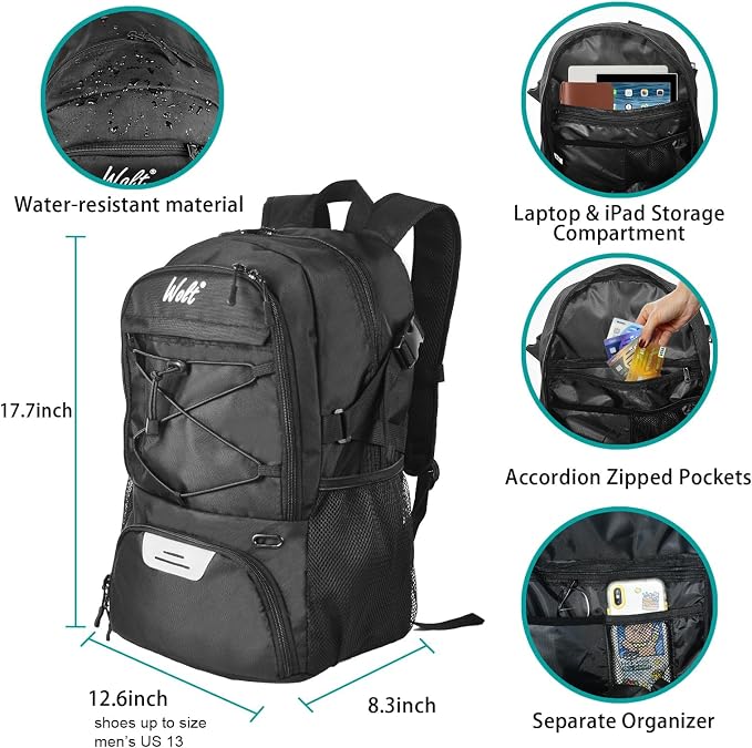 WOLT Basketball Backpack Large Sports Bag with Separate Ball Holder & Shoes Compartment, Best for Basketball, Soccer,Gym - Image 3