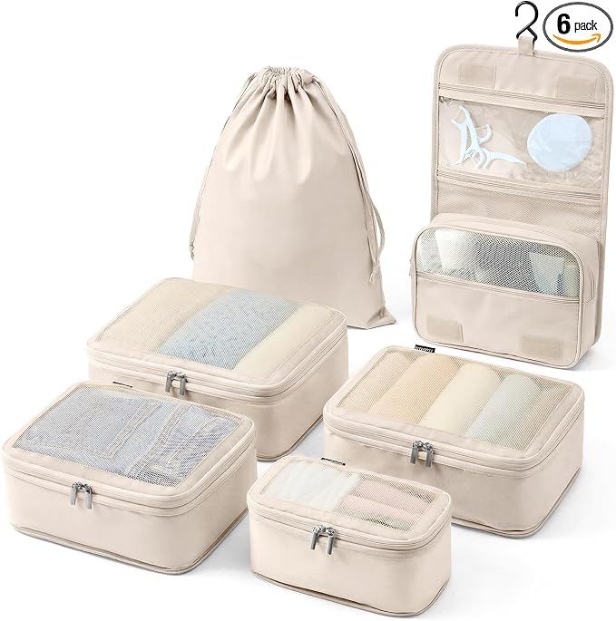 Vandel Space-Saving Compression Packing Cubes for Women with Hanging Toiletry Bag, Laundry Bag, Compressible Carry On Suit Case Organizer Luggage Packing Cubes for Travel Compression Organizer Bags by VANDEL