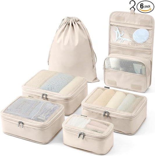 Vandel Space-Saving Compression Packing Cubes for Women with Hanging Toiletry Bag, Laundry Bag, Compressible Carry On Suit Case Organizer Luggage Packing Cubes for Travel Compression Organizer Bags by VANDEL