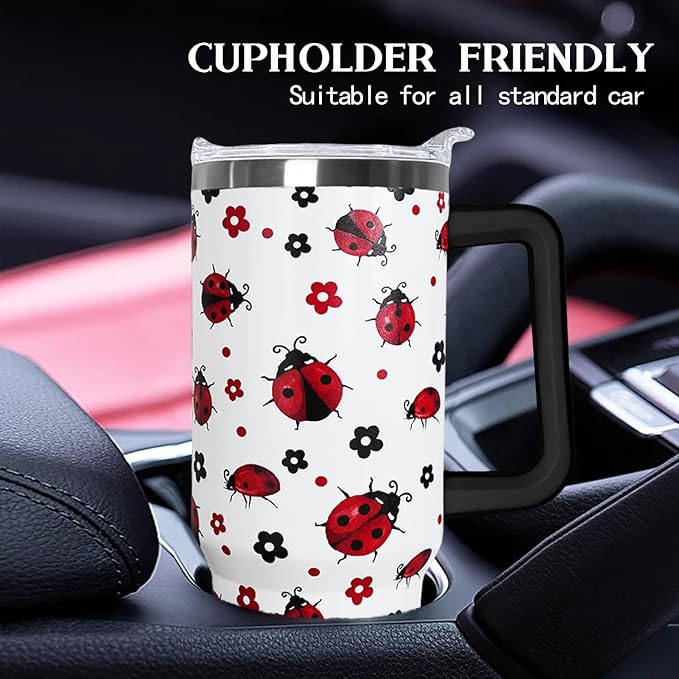 30 Oz Ladybug Tumbler With Handle,Ladybug Coffee Travel Mug Cup Water Bottle,Ladybug Decor,Ladybug Gifts for Women