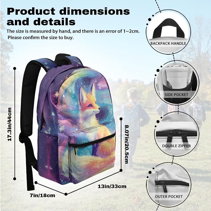 Galaxy Fox 5th Grade Backpacks for Girls 17 Inch Bookbag Set for Elementary School Kids Girls Backpack and Lunch Box Set of 4 Lightweight Backpack for School Ages 8-10 10-12 - Image 3