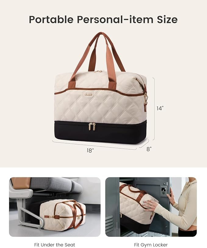 LOVEVOOK Weekender Bags for Women with Shoe Compartment, Lightweight Travel Duffle Bag, Hospital Overnight Bags, Personal Item Carry On Bag for Gym (White - Blue, 35L - Medium) - Image 6