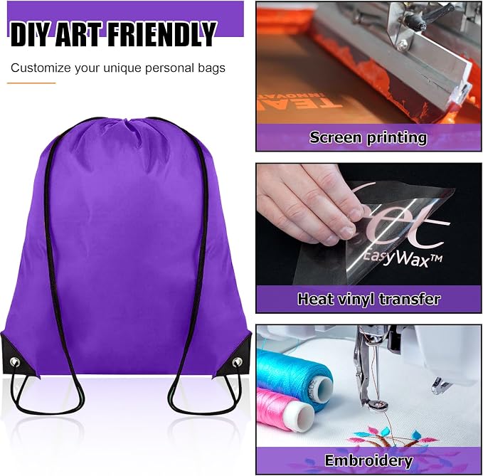Grneric 60 Pieces Drawstring Backpack Bulk Cinch Sackpack Ployster Drawstring Bags for Gym Party Trip(Purple) - Image 5