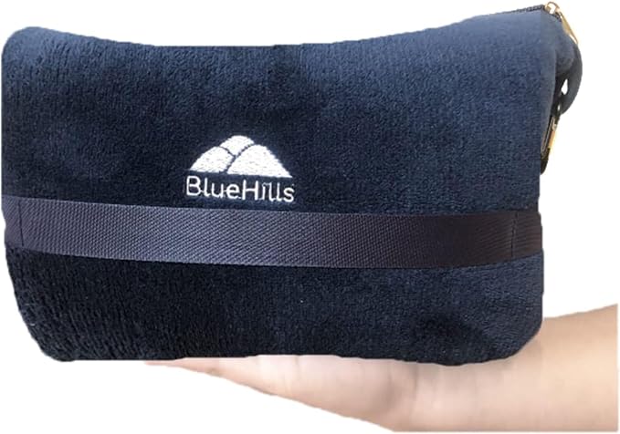 BlueHills Premium Soft Plush Mini Airplane Travel Blanket Pillow Navy Blue | Compact Pack with Luggage Belt and Backpack Clip, Long Flights Essentials, 2 in 1 Convertible Blanket, Soft Carry-on Case, RV - Image 9