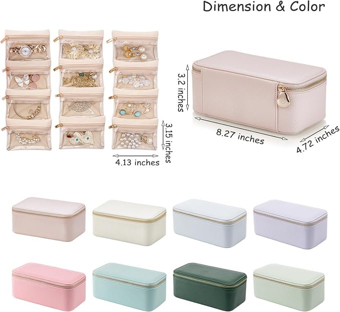 VLANDO Travel Jewelry Box Organizer – Portable PU Leather Jewelry Case with 6/8/12 Zippered Pouches, Compact Storage for Earrings Rings Necklaces Bracelets, Baby Blue - Image 8