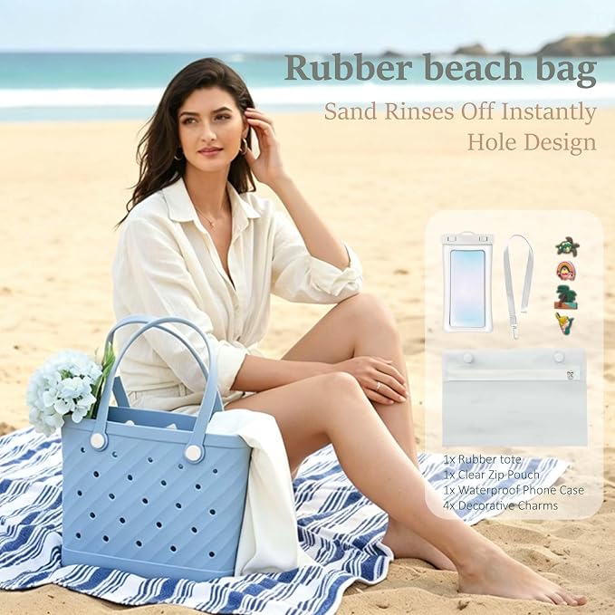 Rubber Tote Bag Extra Large & Medium, Waterproof Beach Bag for Women Men, Pool Travel Swim Silicone Tote - Image 6