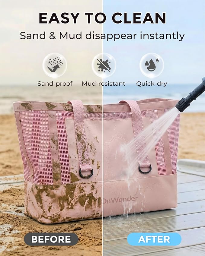 Large Mesh Beach Bag, Waterproof Bottom Tote, Structured Design Waterproof Pocket, Sandproof Pool Bag for Cruise Gym - Image 9