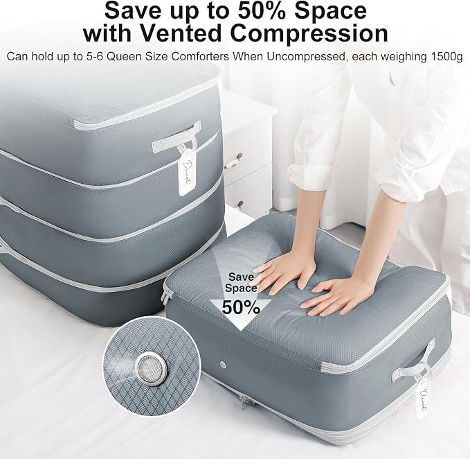 Comforter Storage Bag - 130L Large Capacity Blanket Storage Bags 4-Layer Ultra Space Saving Self Compression Organizer, Washable Compression Bags for Storage Comforter Blanket, 2-Pack, Grey - Image 3