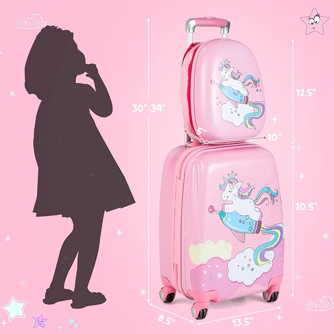HONEY JOY Kids Luggage, 12" Toddler Backpack & 18" Travel Suitcase with Wheels, Lightweight Toddler Girls Suitcase, Durable ABS Hardshell, 2Pcs Carry On Luggage Set for Boys Girls - Image 6