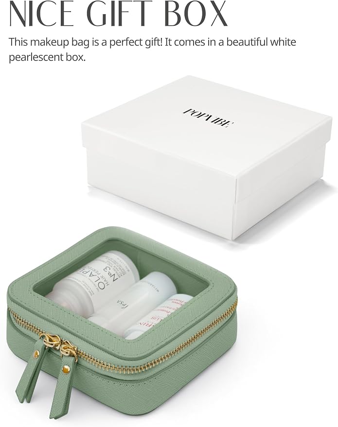Popvibe Small Clear Makeup Bag Mini Travel Cosmetic Case Transparent Toiletry Bag with Zipper, Portable Make Up Organizer Traveling Compact Car Bag for Essentials, Sage Green, Mini - Image 7