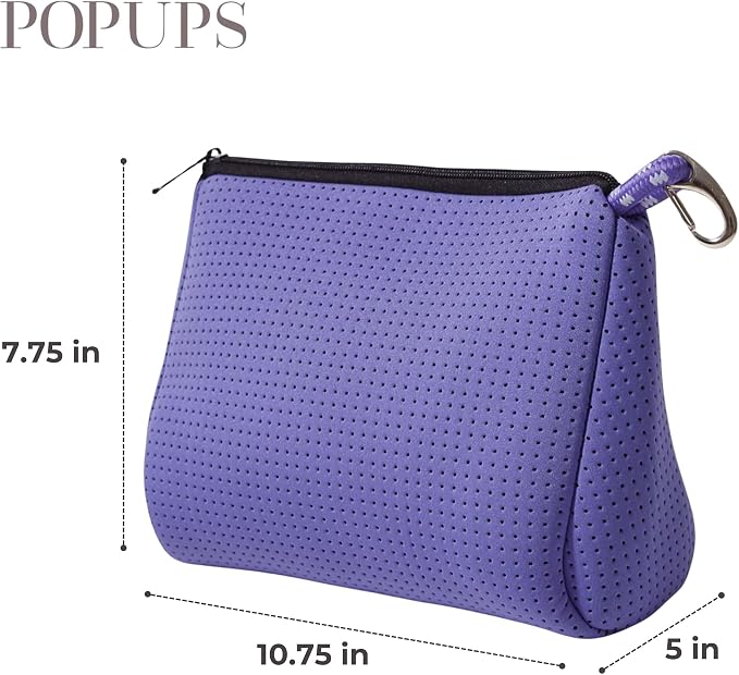 POPUPS Large Makeup Bag with Zipper - Waterproof Neoprene Cosmetic Bag 7.7 x 10.75 x 5 inches - Pouch Veri Peri - Image 3