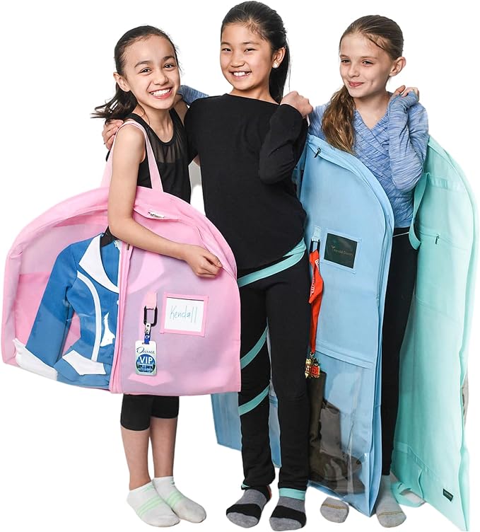 Waterproof Hanging Garment Bag 40 inch Clothes Bag with Gusset, 5 Pockets & Side Zip for Dance Costumes, Sports, Skating, Theatre, Beauty Pageants, Cheer & More by Kendall Country, Sky Blue - Image 7