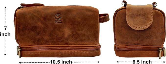 Leather Toiletry Bag for Men - Travel Shaving Dopp Kit - Bathroom Shower Toiletries Organizer - Cosmetic Make up Bag for Women - Image 3