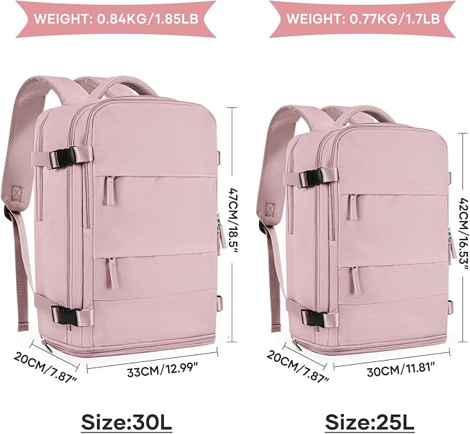 coowoz Large Travel Backpack For Women Men,Carry On Backpack Flight Approved,Hiking Backpack Waterproof Outdoor Rucksack Casual Daypack Fit 15.6 Inch Laptop Shoes Compartment (Pink Purple-L) - Image 3