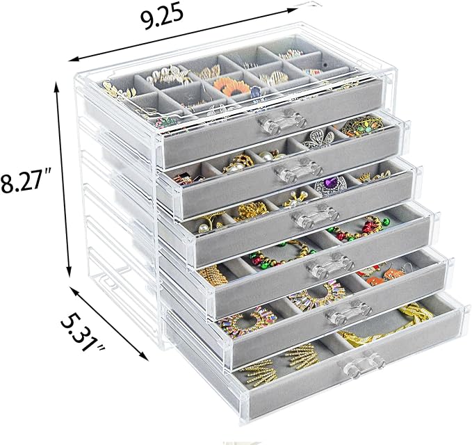 Watpot Acrylic Jewelry Box Organizer and Storage 6 Drawer for Earring Display Gray - Image 2
