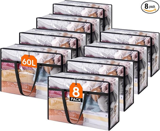 Lifewit 8 Pack Clear Clothes Storage Bags, 60L Plastic Blanket Storage Bag, Vinyl Foldable Moving Bags with Zipper, Closet Organizers and Storage Containers for Bedding, Duvet, Comforter by Lifewit