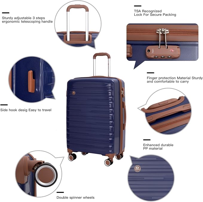 Travelhouse Luggage Sets 5 Piece with Double Spinner Wheels,PP Hardside Suitcase Sets with TSA Lock,Carry On Luggage Set with Travel Duffle Bag for Women and Men - Image 9