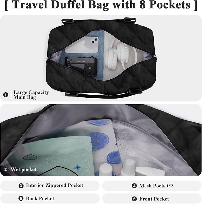 Travel Duffel Bag, Carry On Overnight Weekender Bags for Women | Travel Bag with Wet Pocket & Trolley Sleeve, For Spirit Airlines 18x14x8 Personal Item Bag - Image 5