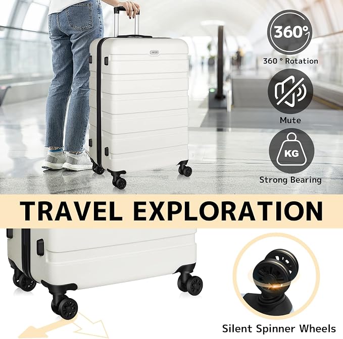 AnyZip Luggage PC ABS Hardside Lightweight Suitcase with 4 Universal Wheels TSA Lock Checked-Large 28 Inch White - Image 3