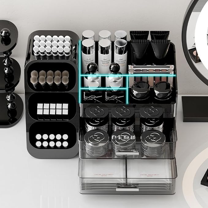 Makeup Organizer with Drawers, Large Capacity Countertop Organizers for Vanity,Bathroom and Bedroom Desk Cosmetics Organizer,Easy To Storage Skincare,Brushes,Lotions,Lipstick (Black) - Image 6