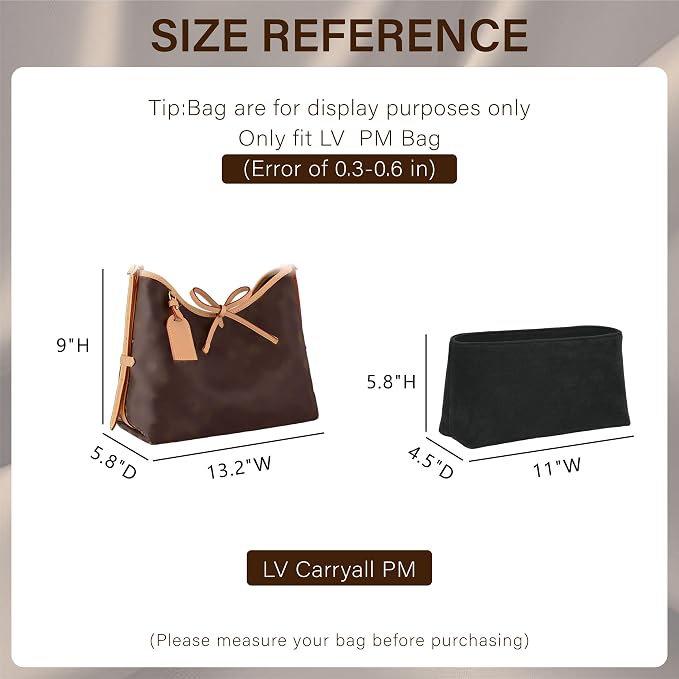 Doxo Velvet Purse Organizer Insert for LV Carryall PM, Carryall Bag Organizer Insert with Zipper Closure & YKK Zipper Pocket, Luxury Handbag Tote Lining Bag Shapers for Women (Black, PM) - Image 2