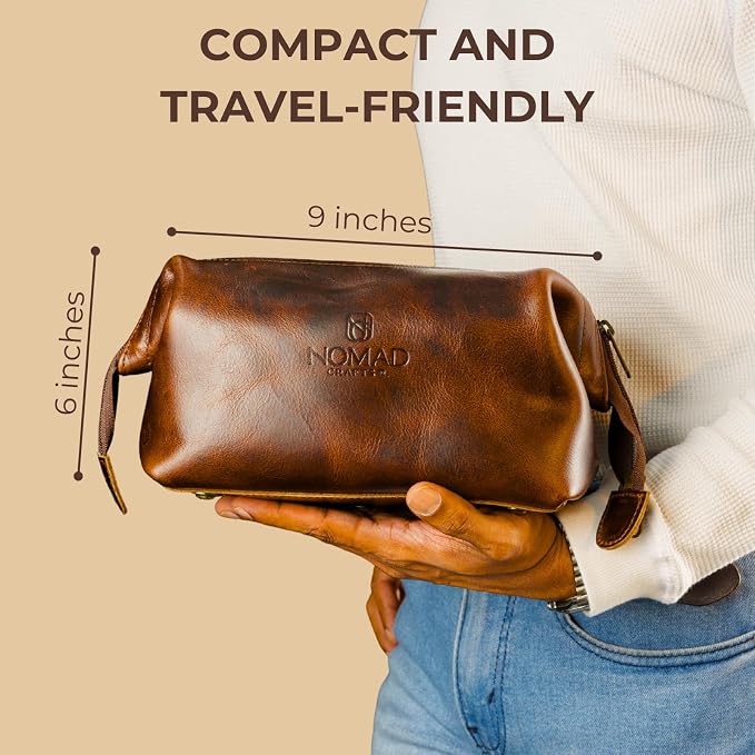 NomadCraftsCo. Premium Leather Travel Toiletry Bag for Men and Women, King-Size Dopp Kit with Waterproof Lining, Mens Toiletry Travel Bag - Image 5