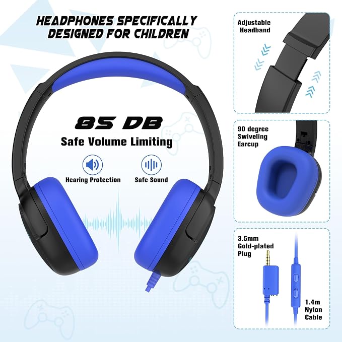 Bevalsa Backpack for School Boys,Cool Luminous Gamer Boys Backpacks with Wired Headphones Lunch Box Pencil Case,Kids Schoolbag for Teens Kindergarten Elementary School(Blue Backpack with Headphones) - Image 5
