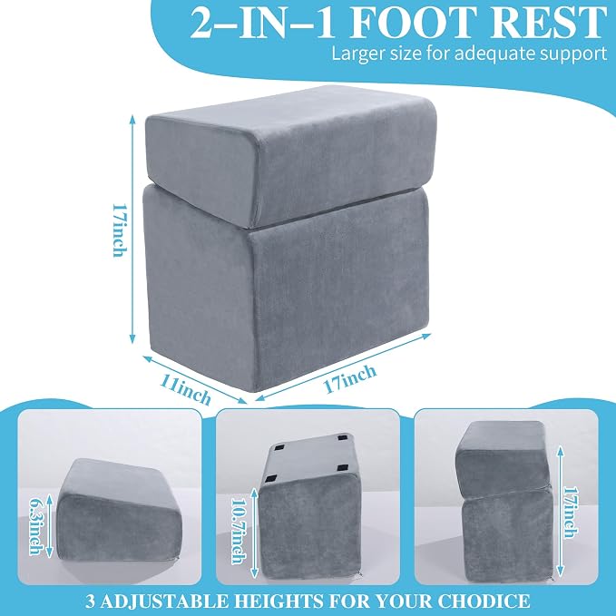 Under Desk Foot Rest, ROYALAY Ergonomic Office Footrest with 3 Adjustable Heights, High-Density Memory Foam Leg Rest for Home, Travel, Airplane with Washable Cover - Image 3