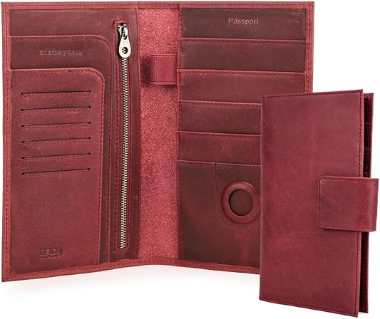 CONTACTS Full Grain Leather RFID Blocking Family Passport Holder for 4 Passport Wallet Compatible with Airtag Travel Passport Cover with 4 Passport Slot, 6 Card Slot (Red) by CONTACTS