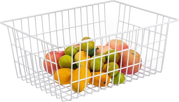 iPEGTOP Wire Storage Freezer Baskets, Set of 4 Large 15.4" Farmhouse Organizer Storage Bins Fridge Basket Rack with Handles for Kitchen Cabinets, Pantry, Office, Bathroom Organization - White - Image 4
