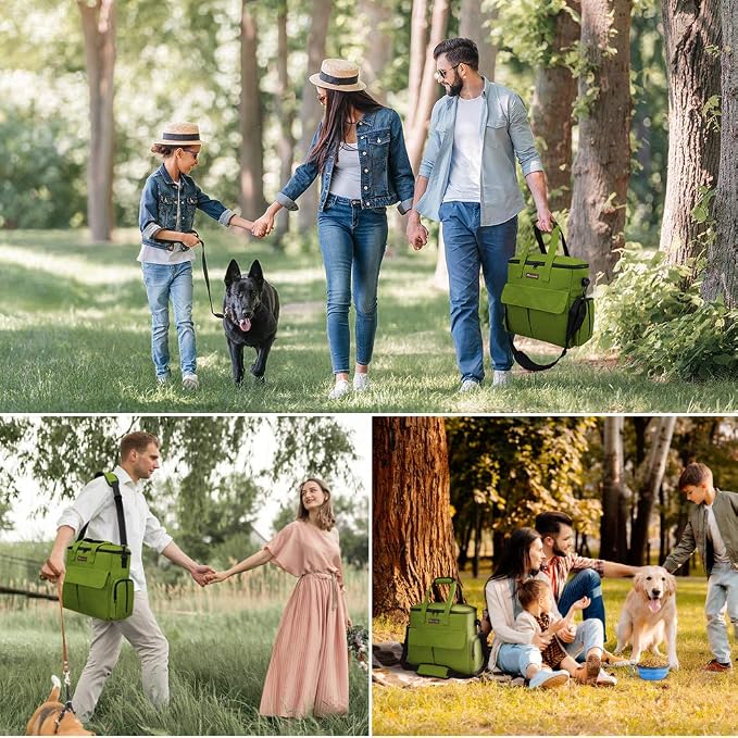 Modoker Dog Travel Bag with 2 Food Bags, 2 Bowls and 1 Mat (Green) | Roomy Main Compartment | Multiple Functional Pockets | Water-Resistant Oxford Fabric | PVC Backing | Leak-Resistant Lining - Image 6