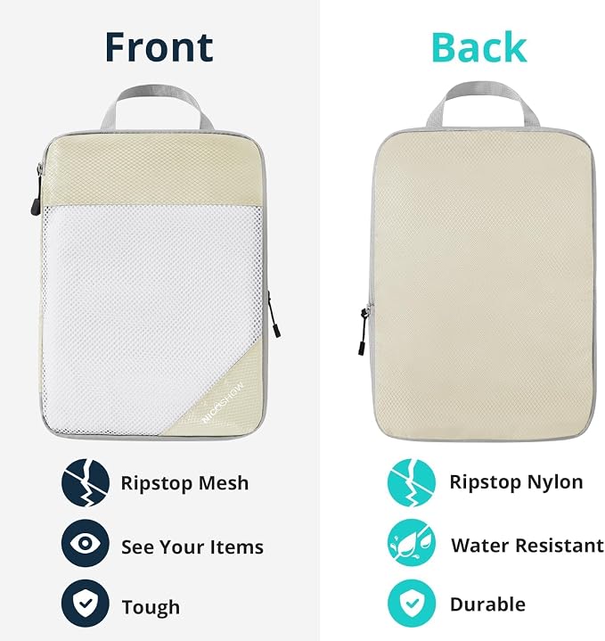Compression Packing Cubes 10 Set, Compressible Space-Saving Packing Cubes for Travel - Compression Bags, Luggage Organizer, Travel Essentials for Women, Beige - Image 5